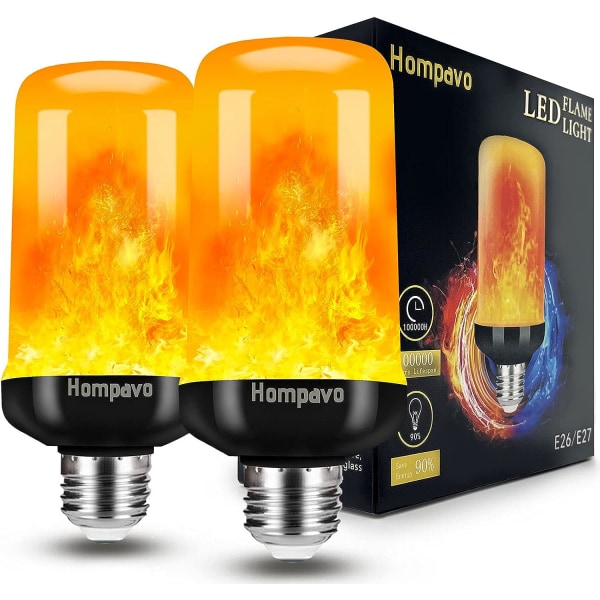[Uppgraderad] LED Flame-glödlampa, 4 lägen flimrande glödlampor, E26/E27 Base Flame-glödlampa, jul (2-pack)