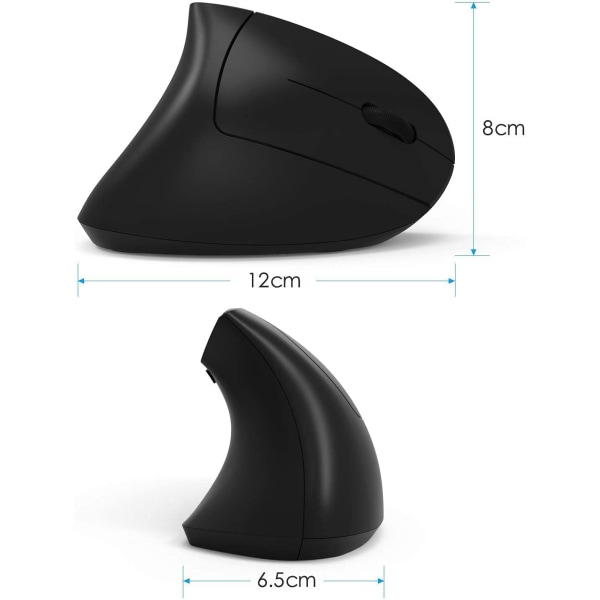 Ergonomisk Trådløs Mus - Vertikal Mus med 6 Knapper, 2.4G USB, Stille, 1000/1600/2400 DPI for Bærbar PC, PC, Tablet, Ipad, MacBook