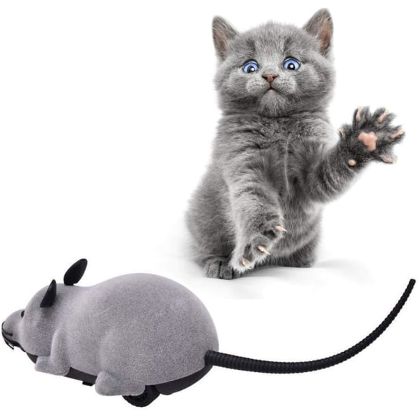 Elektronisk fjernkontroll rotte RC plysjrotteleke for katthundbarn (grå)