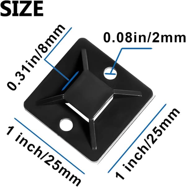 Kabelbinderbeslag 1 tomme/25 mm Sort Små Kvadrater Klæbende Montering, 100 Styk