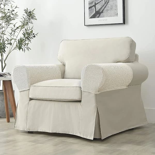 Armstödsskydd, stretchiga soffarmstödsskydd, stolsarmstödsskydd, beige