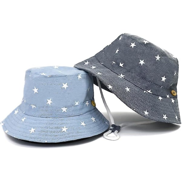 Børnebøttehat Justerbar solhatte Åndbar strandhat til drenge Girls_ll Star Denim 2-6 Years