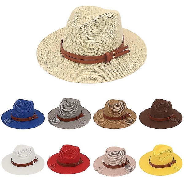 Ny Naturlig Panama Myk Formet Halmhatt Sommer Kvinner/menn Bredbremmet Strand Solhatt UV Beskyttelse Fedora Hatt Black