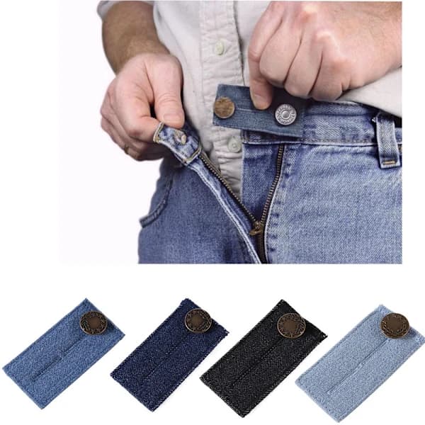 4-pak denim taljeforlængerknapper, velegnet til jeans og nederdele