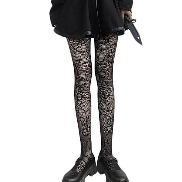 Dam sommar hål ut fisknät strumpbyxor strumpor måne leopard spindelnät blommigt mönster genomskinlig mesh tunn strumpbyxor fest klubbkläder Black 2