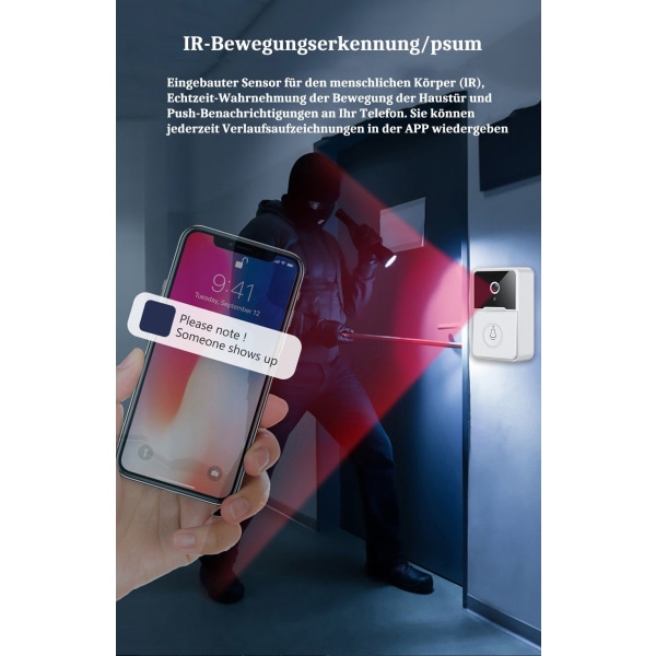 Smart trådløs dørklokke med kamera, WiFi videodørklokke med chime
