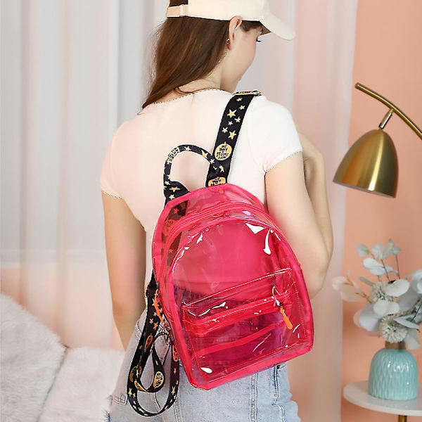 Vår och sommar transparent anti-stänkande PVC rese-ryggsäck flickor mini skolväska Pink