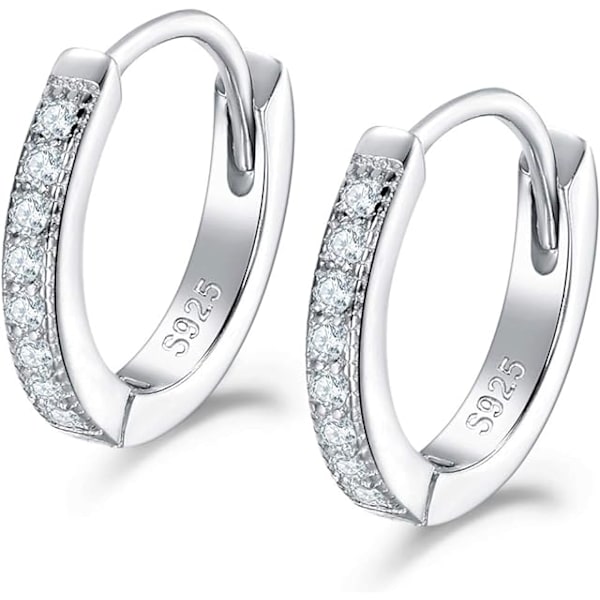 Hoopörhängen i silver, damörhängen, 925 sterling silver hoopörhängen med AAA zirkonia, diameter 13mm Små sovhoopörhängen