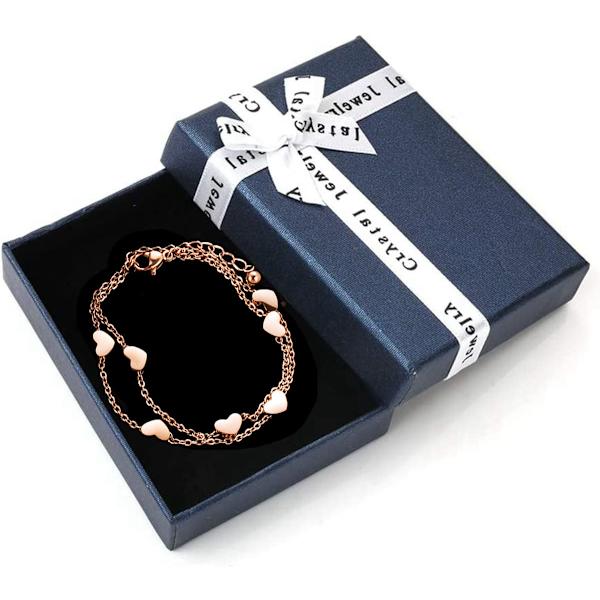 Roséguld Hjärtan Dam Armband Lager Armband med Hjärtan Hängande Dubbel Kedja Armband för Kvinnor Armkedja Rostfritt Stål Armband av Titan