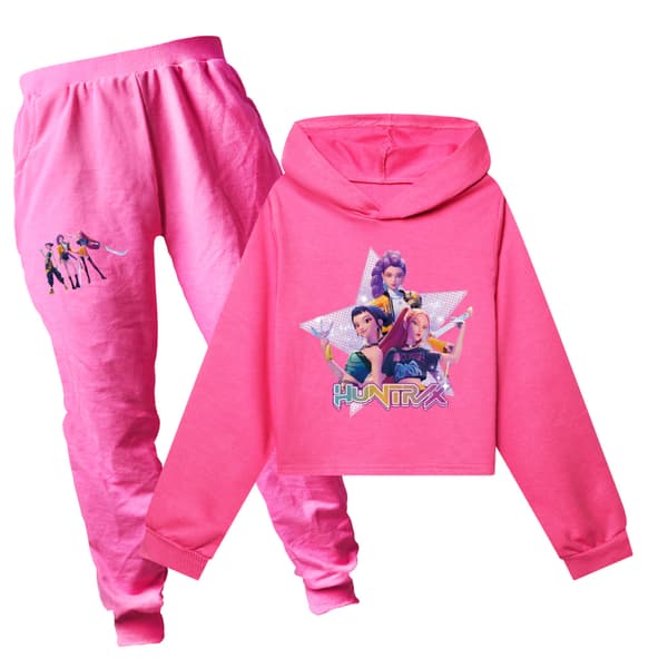 Kpop Demon Hunters Piger Cropped Hættetrøje Mode Sæt red 170CM