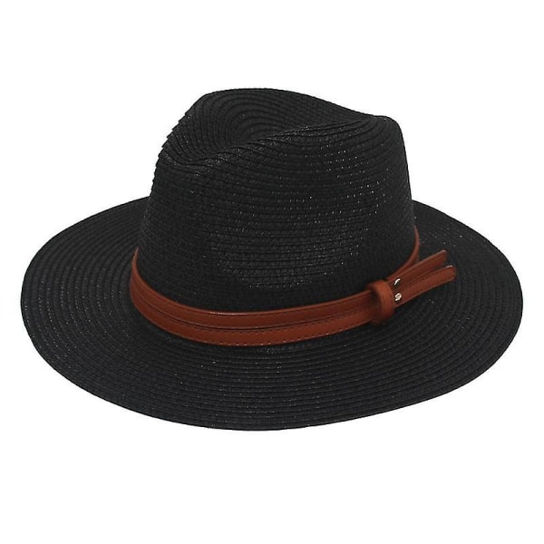 Ny Naturlig Panama Blød Stråhat Sommer Kvinder/Mænd Bred Skygge Strand Solhætte UV Beskyttelse Fedora Hat Black