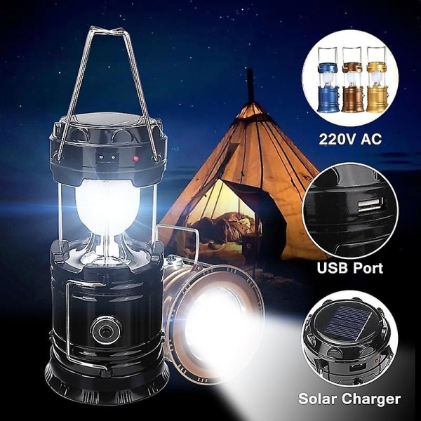 Portabel Solcellslampa för Camping LED-Ljus Utomhus Resa Nödvändig Nattlampa Portabel Ficklampa LED Campinglampa Laddning Nödsituation Gold