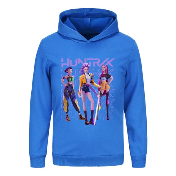 Blå K-pop Devil Hunter Print Hættetrøje, Langærmet Hættetrøje til Drenge og Piger 130cm