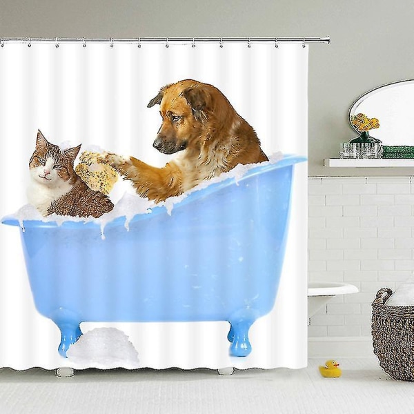 Rolig Duschdraperi Badrumsdraperi Med Krokar Dekoration Vattentät Katt Hund Kreativ Personlighet Duschdraperi YL005-3 150x180cm