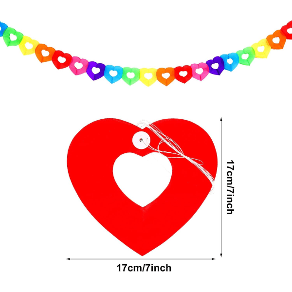 8 stykker hjerteform papir krans regnbue silkepapir banner Fargerikt hjerte hengende dekorasjon papir fest krans