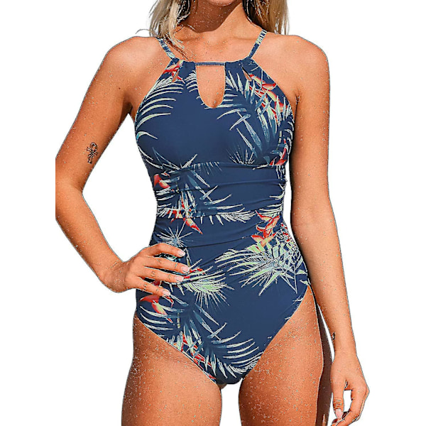Dam badkläder i ett stycke med hög hals, strandkläder, rynkad magkontroll, baddräkt Black XL