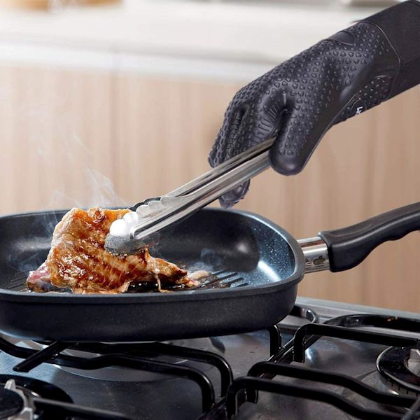 Värmebeständiga Handskar i Silikon, Ugnstänger, Grillhandskar, Underarmskydd, Halksäkra, Vattentäta med Inre Bomullslager för Matlagning, Bakning, Grillning utomhus