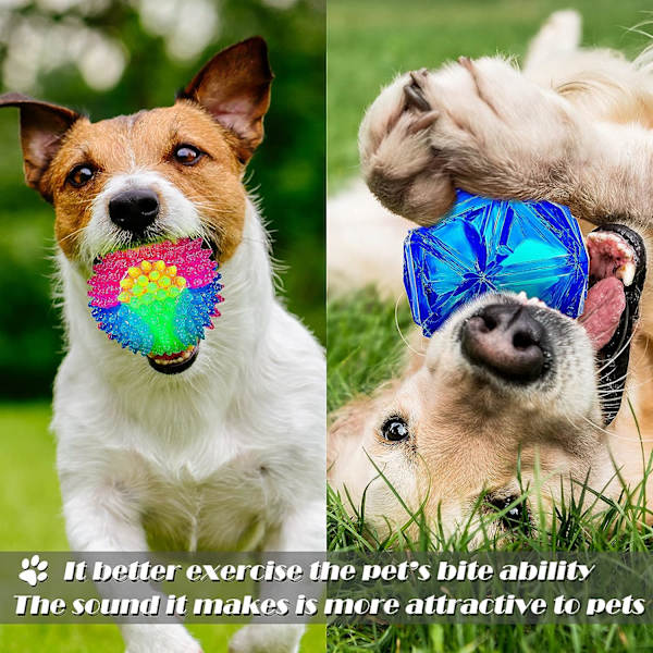 3 stk. Piggete Lysende Ball Multi-farget Elastisk Blinkende Ball LED Glødende Interaktiv Hund Kvitrende Piggete Interaktivt Leke