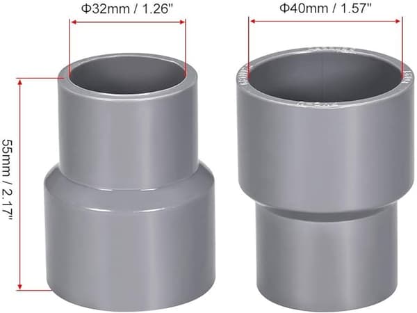 sourcing map 40mm X 32mm PVC-rörreduceringskoppling DWV Hubkoppling Grå 2 st