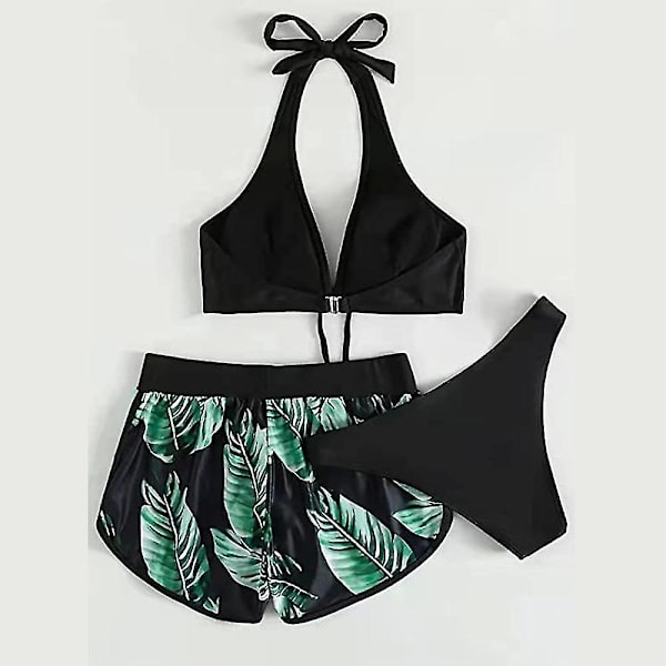Damer Damer Blomstermønstret Halter Hals Kit Badetøj Badetøj Shorts Thong Svøm Strand Sæt Green M
