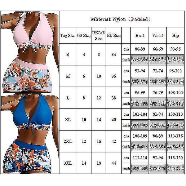 Dambikini med Halterneck Push Up BH, Baddräkt med Shorts, Tvådelad Baddräkt, Sommarstrandkläder, Badkläder White 2XL