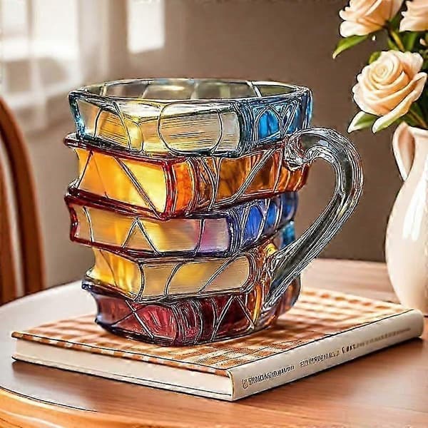 Nyhet 3D-målad Bok Kaffemugg, Unika Staplade Böcker Formade Kaffemuggar Presenter för Bokälskare