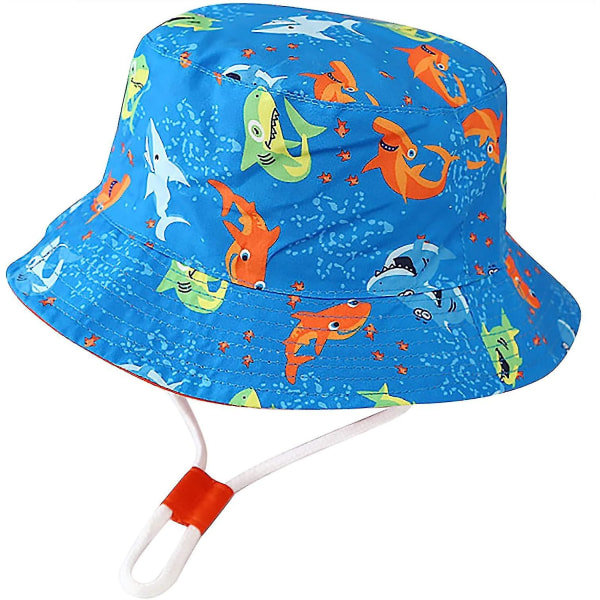 Barnhatt Justerbar Solhatt Andningsbar Strandhatt För Pojkar Flickor_ll Light Blue Shark 2 Years
