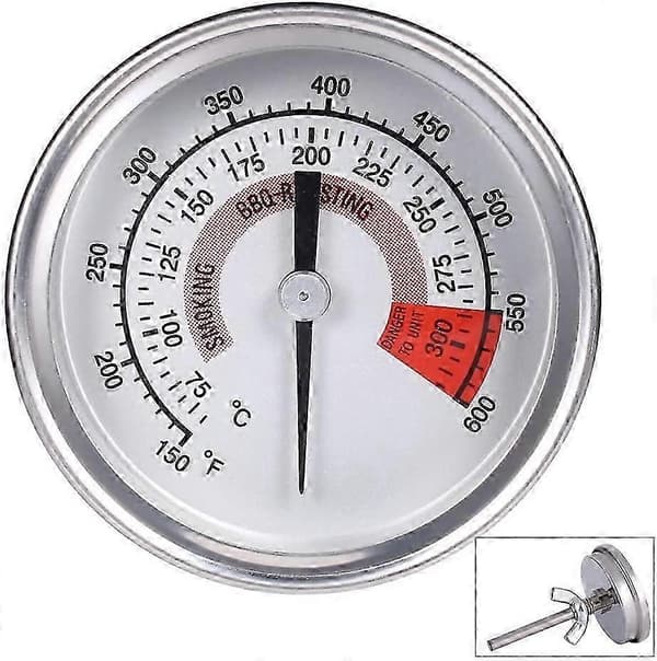 (NY) Dobbel Skala Ovn- og Grilltermometer i Rustfritt Stål (75-300C & 150-600F)