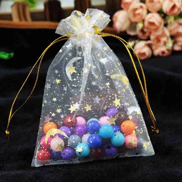100-pak stjerneformet organza gavepose, 11x16 cm