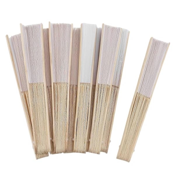 10-pack, 21 cm vita tyghandfläktar, sidenhandfläktar, bröllopsfestreklampresenter, vit