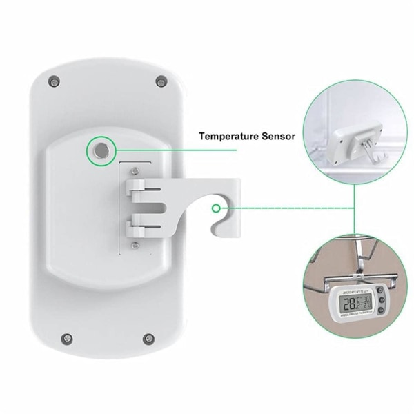 Digitaalinen Jääkaappilämpömittari, Vedenkestävä Pakastinlämpömittari Koukun kanssa, Helppokäyttöinen LCD-näyttö, Max/Min-tallennustoiminto (Valkoinen)