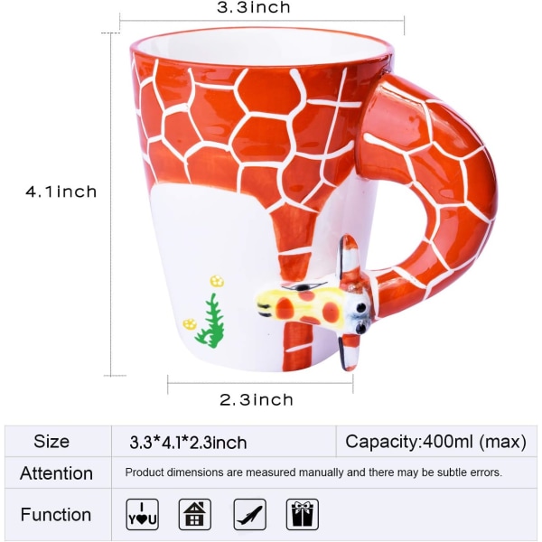 3D håndmalt keramisk dyremotiv krus (sjiraff)