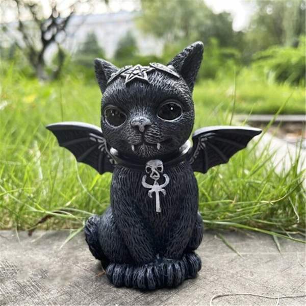 Harpiks Magisk Katteskulptur Sort Kat Vampyr Djævel Kat Græsplæne Kontor Halloween Have Dekoration