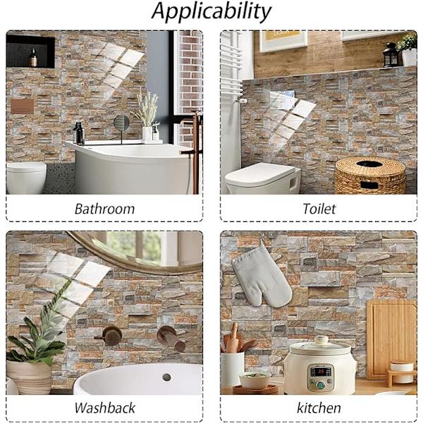 48 stk Flis Klistremerker for Bad Kjøkken, 10 x 20cm Selvklebende Vanntette Subway Veggflis Overføringer DIY Keramisk Flis Effekt Tapet, C