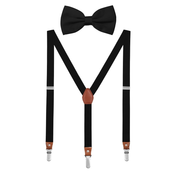Unisex hängslen med fluga set för kvinnor män unga människor elegant design 3 clips elastiskt bälte längd justerbar 155-180 höjd