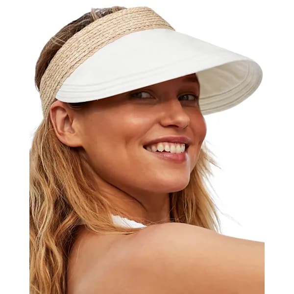 Solhat til kvinder, solbeskyttelseshat, foldbar solhat, sommerstrand solhat, foldbar oprullet hestehalehat