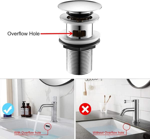 Sänkdrain med överlopp, Pop-up-ventil Sänkdrain, Svart Badrumssänkdrain, Universal Sänkdrain (Krom)