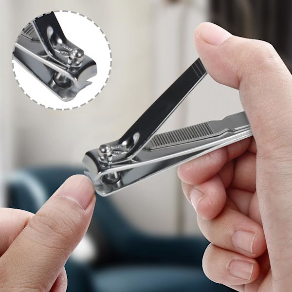 Nagelklippare i rostfritt stål med fil Halksäker nageltrimmer Professionellt nagelklipperverktyg Silver