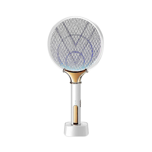 Elektrisk fluesmekker, elektrisk zapper, myggfellelampe & racket, myggdreper fluesmekker med lilla lyslokker for hjemmet innendørs utendørs - q34 White