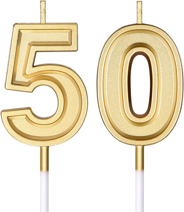 50-årsdag Lys for Kake Tall Lys Glad Bursdag Kake Topper Dekorasjon (Gull)