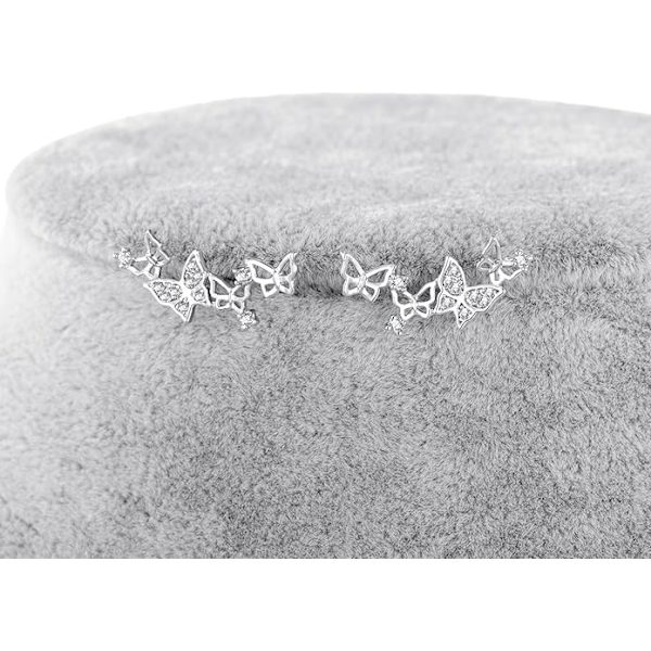 925 Sterling Sølv Cubic Zirconia Krystal 3D Butterfly Design Øremanchet Brud Stud Øreringe