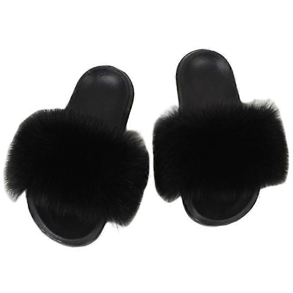 Dame Faux Fur Slippers Dame Slippers Fuzzy Sandaler Flip Flop Pelsede Slippers Bløde Flade Til Indendørs Udendørs 8 SIZE 42-43