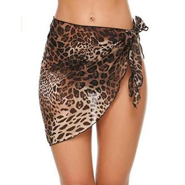 Korte strand-saronger for kvinner, Chiffon, badetøy-overdel, bikini-wrap-skjørt, sideåpen for sommeren Leopard Print L