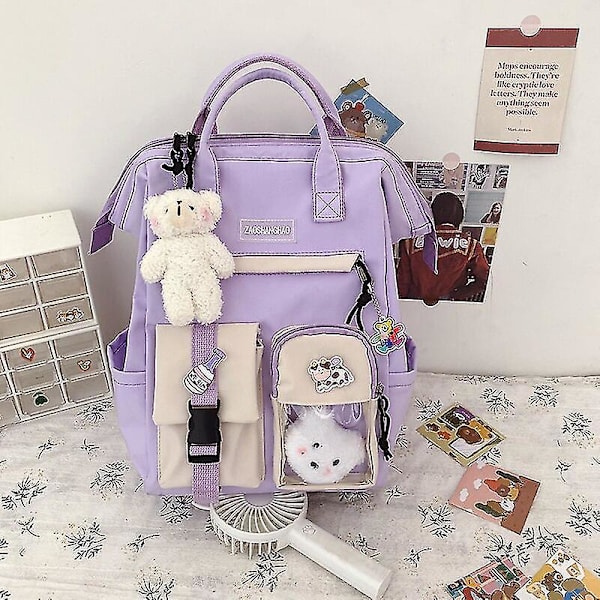 4 st set canvas skolväskor för tonårsflickor ryggsäck kvinnor laptop ryggsäck skolväskor för pojkar resebagpack mochila escolar 1pcs purple-bear