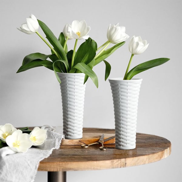 Valkoinen keraaminen set , 3 kpl, koristeellinen koristemaljakko kasvien tukemiseen Kotitoimisto Makuuhuoneen sisustukseen Ihanteellinen lahja ja kokoelma
