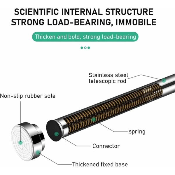 Teleskopisk Bruseforhængsstang 40-50 cm Rustfrit Stål Teleskopstang Udtrækkelig Ingen Boring Justerbar Længde til Skab, Badeværelse, Vinduer, Døre