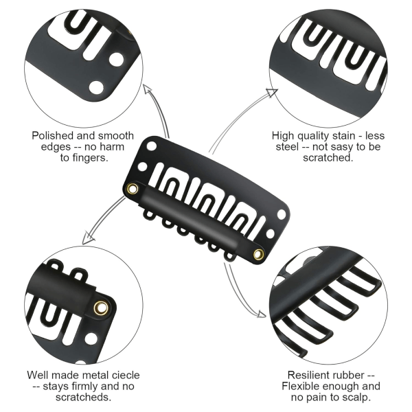 100 kpl Hiustenpidikkeet U-muotoiset Metallipidikkeet Ruostumattomasta Teräksestä Napsautuspidikkeet 6 Hammas Kammat Pidikkeet Pehmeällä Kumilla Hiustenpidennyksiin DIY, 3,2 cm, 2,8 cm