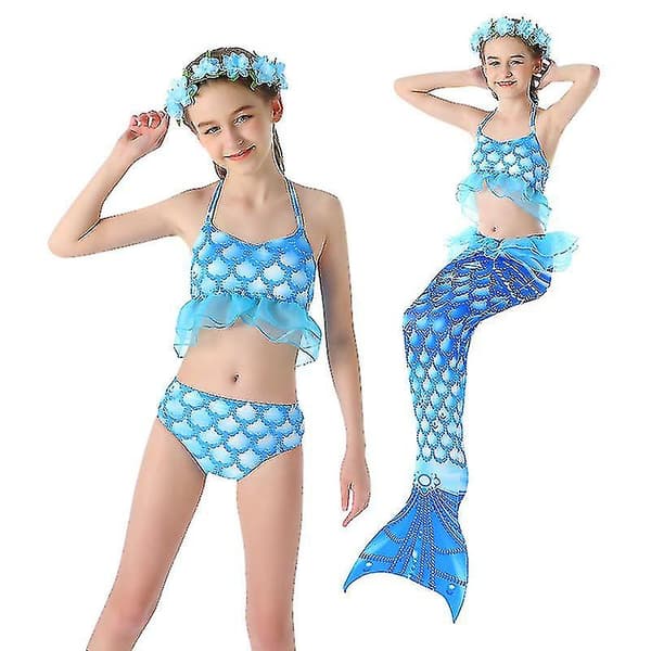 3 st Baddräkter för flickor Sjöjungfru för simning Sjöjungfru Kostym Bikini Set