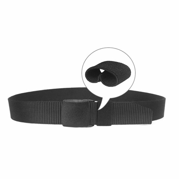 Unisex bälte Nylon canvas bälte, steglöst justerbart tygbälte, längd 130 cm, bredd ca. 3,8 cm, med plastspänne (svart)