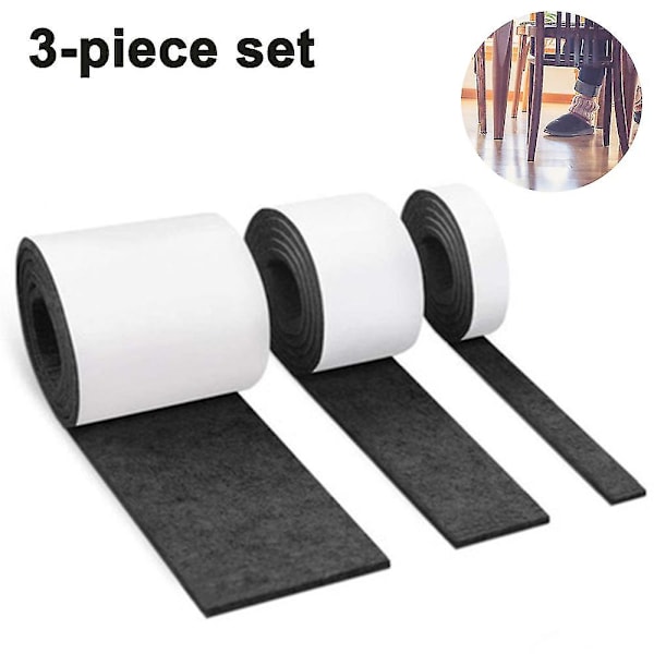 3 Pack Filt Möbelskydd, Tunga Filtband med Självhäftande Bakstycke, Självhäftande Filttejp för Skydd av Trägolv, Stols- och Väggskydd Black